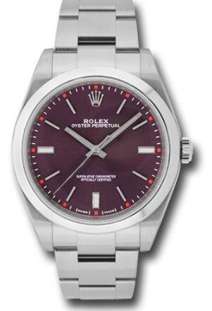 Replica Rolex Steel Oyster Perpetual 39 Watch 114300 Domed Bezel - Red Grape Index Dial